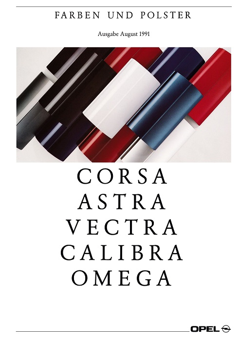  Astra F Farben und Polster<br>Ausgabe August 1991<br>Corsa, Astra, Vectra, Calibra, Omega  08/1991