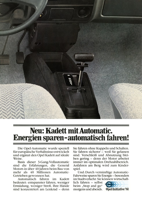  Kadett D Neu: Kadett mit Automatic.<br>Energie sparen-automatisch fahren! 06/1981