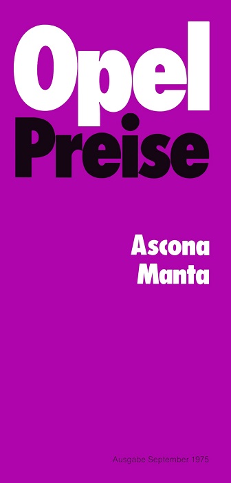 Preisliste Manta B Ascona und Manta 09/1975