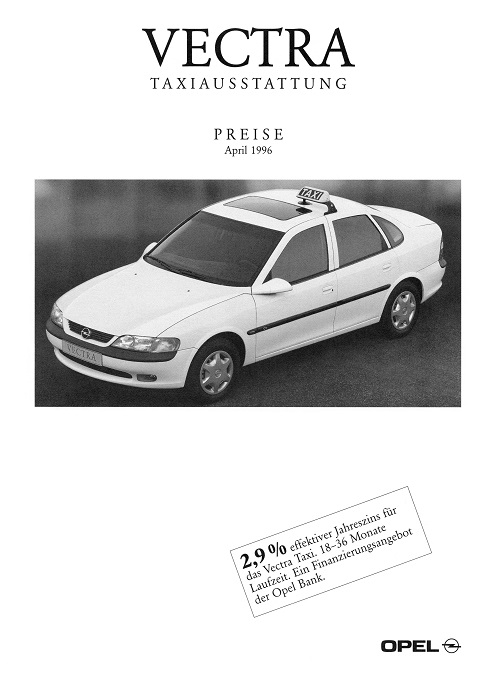 Preisliste Vectra B Vectra Taxiausstattung 04/1996